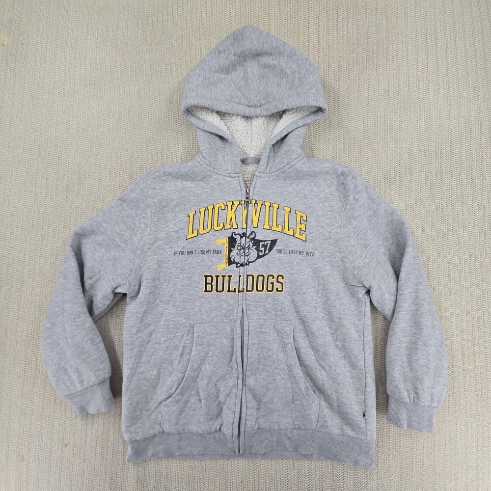 Lucky Brand Hoodie Youth Large 14-16 Gray Luckyville Bulldogs Zip Sherpa Lined